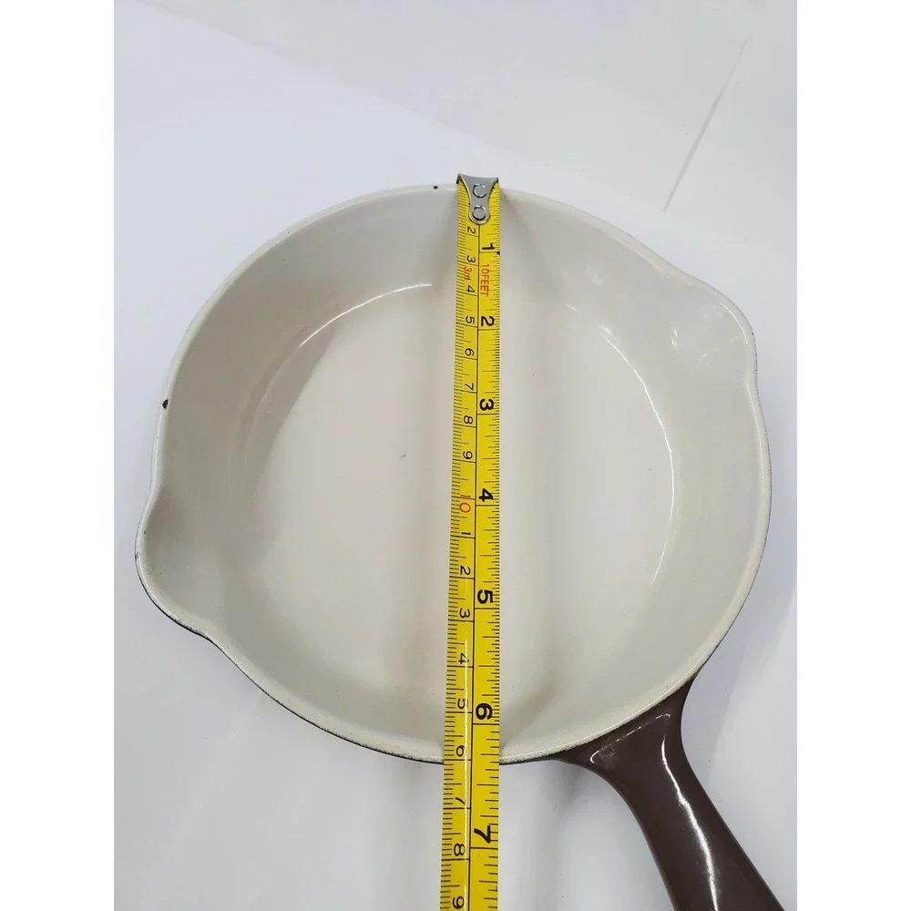 Vintage Cousances No 16 Enameled Cast Iron Skillet Brown Cream Made in France
